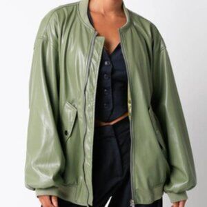 Olivaceous oversized olive green bomber jacket